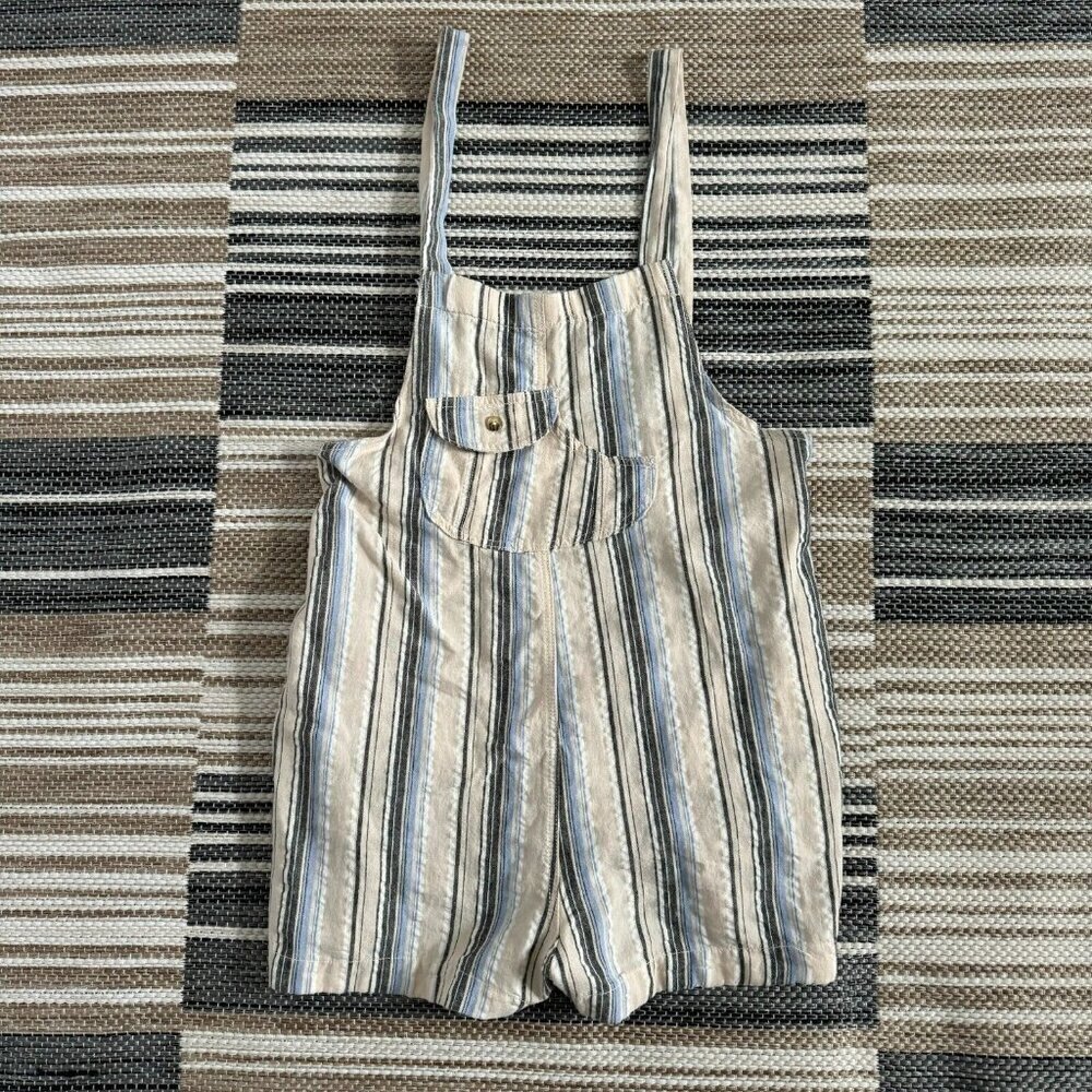 Urban Outfitters Women's Chelsea Linen Blend Shortall Overalls Stripes Beige S
